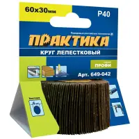 Круг лепестковый веерный с оправкой 60х30мм, P 40, хвостовик 6 мм, серия Профи, ПРАКТИКА
