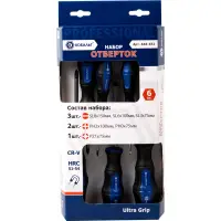 Набор отверток 6 предметов КОБАЛЬТ, Ultra Grip, CR-V, коробка