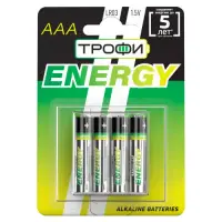 Элемент питания LR03(ААА) алкалиновый (уп. блистер 4шт) ТРОФИ ENERGY/ECO