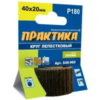 Круг лепестковый веерный с оправкой 40х20мм, P180, хвостовик 6 мм, серия Профи, ПРАКТИКА