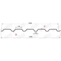 Профнастил "Металлпрофиль" МП-35(Тип), 0.7 мм, оцинкованный 1.076 * м2