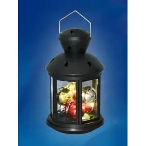Фонарь со светодиодной гирляндой внутри, на батарейке 10 LED (RGB), 12*20 см, ULD-L1220-010/DTB/RGB BLACK