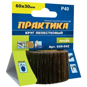 Круг лепестковый веерный с оправкой 60х30мм, P 40, хвостовик 6 мм, серия Профи, ПРАКТИКА