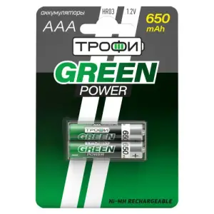Аккумуляторная батарея HR03(ААА) NiMH(никель-металлгидридные) 650mAh (уп. блистер 2шт) ТРОФИ GREEN POWER