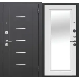 Дверь мет. FERRONI Гарда 7,5см 860х2050 "Л" Серебро Зеркало /БЕЛЫЙ ЯСЕНЬ