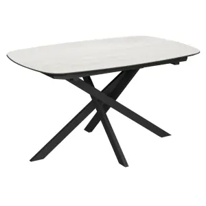 Стол Марсель-1С 140х90 (+32) (царга Чёрный/МДФ+PVC Чёрный/ Travertine Avorio) + нога №163 (чёрный)