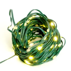 Гирлянда линейная Роса (на плоском проводе) 220V, 100 LED 10м, 2700K, IP 20, зеленый шнур шнур 3м, FERON CL581