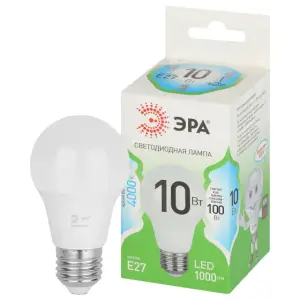 Лампа светодиодная 10Вт E27 220В 4000К 1000Лм (белый) Груша (A60) ЭРА, GREEN LINE LED A60-10W-840-E27 GL
