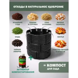 Компостер садовый «Бастион» усиленный, черный (люк черный) с серой крышкой, 1210 л