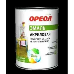 Эмаль ОРЕОЛ акриловая глянцевая белая (пластик) 0,9 кг