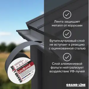 Лента герметизирующая Grand Line UniBand самоклеящаяся серебристая 10м*10см