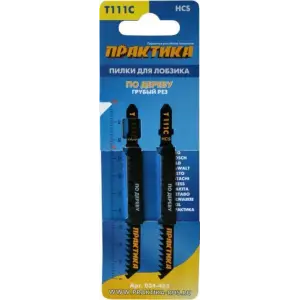 Пилки для лобзика по дереву, ДСП тип T111C, 100х75 мм, HCS, грубый рез, 2шт, ПРАКТИКА