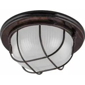 Светильник Feron IP54, 220V 60Вт Е27, дерево, орех, круг, с решеткой, НБО 03-60-022