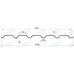 Профнастил "Металлпрофиль" МП-35(Тип), 0.7 мм, оцинкованный 1.076 * м2