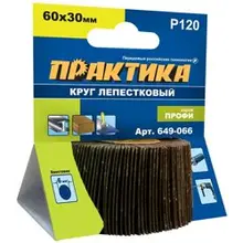 Круг лепестковый веерный с оправкой 60х30мм, P120, хвостовик 6 мм, серия Профи, ПРАКТИКА