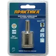 Коронка алмазная по стеклу и керамике D=25 мм, ПРАКТИКА "Мастер", блистер