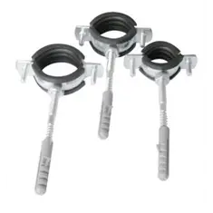 Хомут с гайкой 2 1/2" (74-80), шпилька-шуруп м8, дюбель пластиковый 10х50мм Aquafix