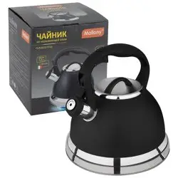 Чайник из нержавеющей стали 3,5 л CLASSICO STILE, черный/матовый, ручка с soft-touch, со свистком