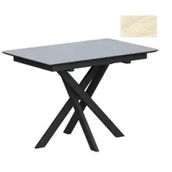 Стол Касабланка-1С 110х70 (+32) (царга Чёрный/МДФ+PVC Чёрный/Travertine Avorio) + нога №63 (чёрный)
