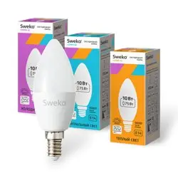 Лампа светодиодная 10Вт E14 220В 3000K 910Лм (теплый) Свеча (C35) Sweko 42 серия 42LED-C35-10W-230-3000K-E14